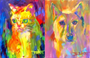 "Cattitude" and "Puma" portraits by artist Robert Blehert